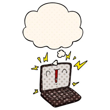 çizgi film dizüstü bilgisayar ve çizgi roman tarzında düşünce balonu