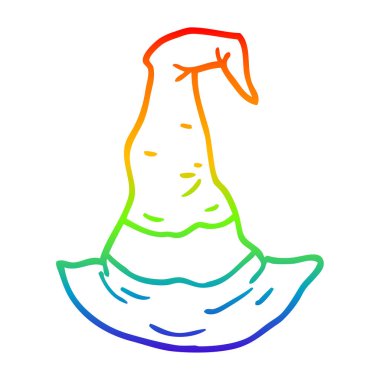 gökkuşağı gradyan çizgi çizim karikatür cadı şapka