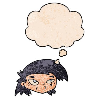 karikatür grunge doku p yüz ve düşünce balonu kadar çizik