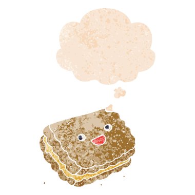 karikatür bisküvi ve retro dokulu tarzında düşünce balonu