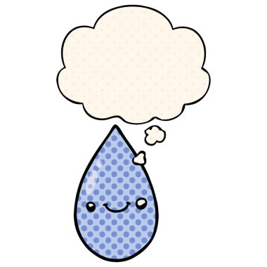 çizgi roman tarzında karikatür sevimli yağmur damlası ve düşünce balonu