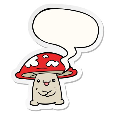 çizgi film mantar karakteri ve konuşma balonu etiket