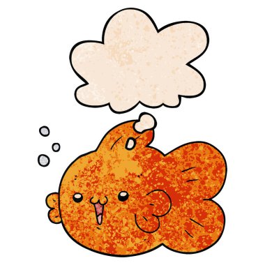 grunge doku desen tarzı karikatür balık ve düşünce balonu