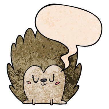 retro doku tarzında sevimli karikatür kirpi ve konuşma balonu