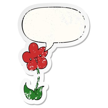 karikatür çiçek ve konuşma balonu sıkıntılı etiket