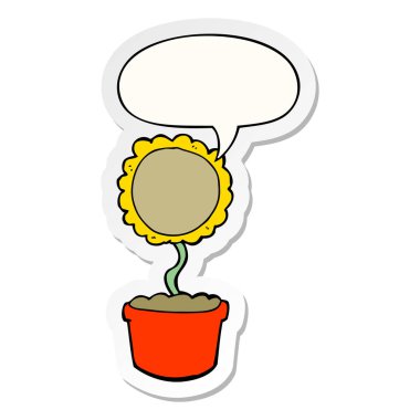 sevimli karikatür çiçek ve konuşma kabarcık etiket