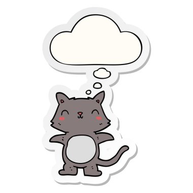 karikatür kedi ve baskılı bir etiket olarak kabarcık düşünce