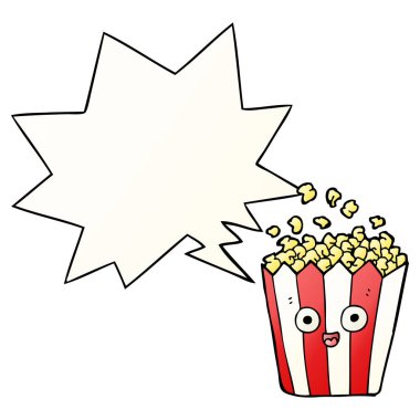 düzgün degrade tarzında karikatür patlamış mısır ve konuşma balonu