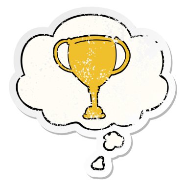 karikatür spor kupa ve sıkıntılı yıpranmış st olarak kabarcık düşünce