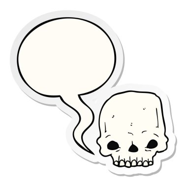 karikatür ürkütücü kafatası ve konuşma kabarcık etiket