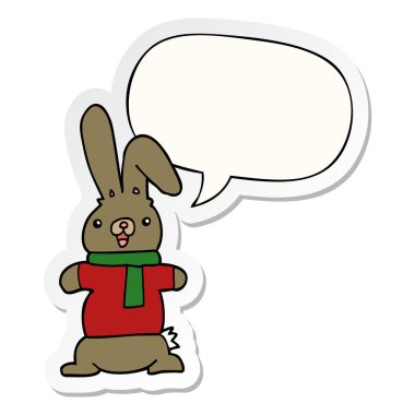 karikatür tavşan ve konuşma kabarcık etiket