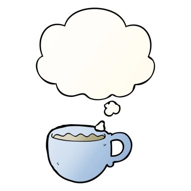 karikatür kahve fincanı ve pürüzsüz degrade tarzında düşünce balonu