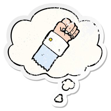 karikatür yumruk kaldırdı ve sıkıntılı yıpranmış stic olarak kabarcık düşündüm