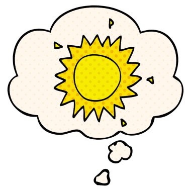 çizgi film güneşi ve çizgi roman tarzında düşünce balonu