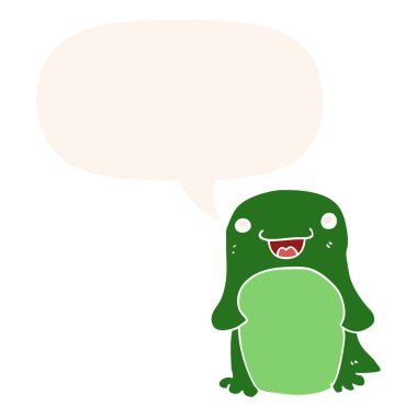 retro tarzında karikatür penguen ve konuşma balonu