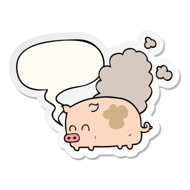 karikatür kokulu domuz ve konuşma kabarcık etiket