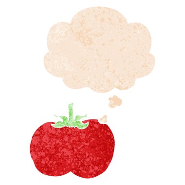 retro dokulu tarzıkarikatür domates ve düşünce balonu