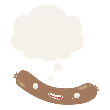 retro tarzında karikatür sosis ve düşünce balonu