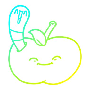 soğuk degrade çizgi çizim karikatür mutlu solucan bir elma