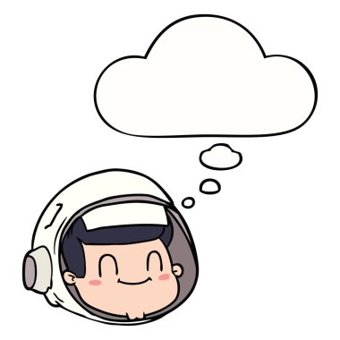 karikatür astronot yüz ve düşünce balonu