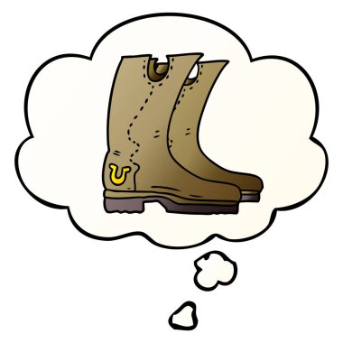 karikatür kovboy çizmeleri ve pürüzsüz degrade tarzında kabarcık düşünce