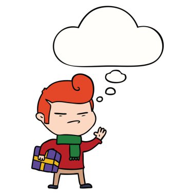 moda saç kesimi ve düşünce balonu ile karikatür serin adam