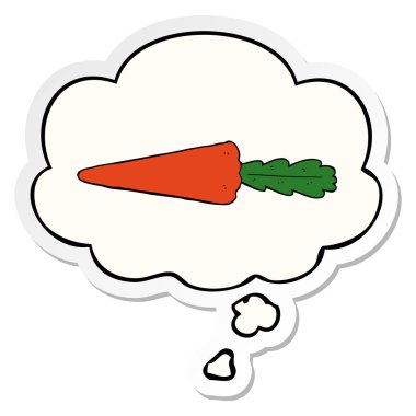 karikatür havuç ve baskılı bir etiket olarak kabarcık düşünce