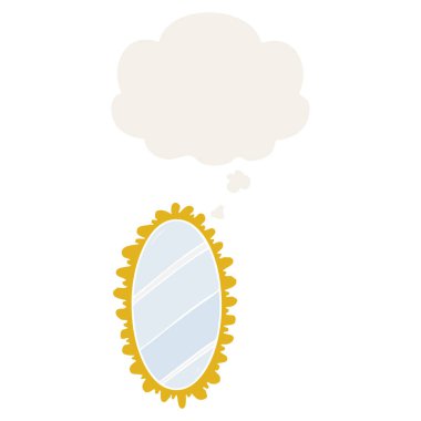 karikatür ayna ve retro tarzında düşünce balonu