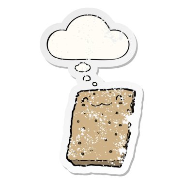 karikatür bisküvi ve sıkıntılı yıpranmış etiket olarak kabarcık düşünce