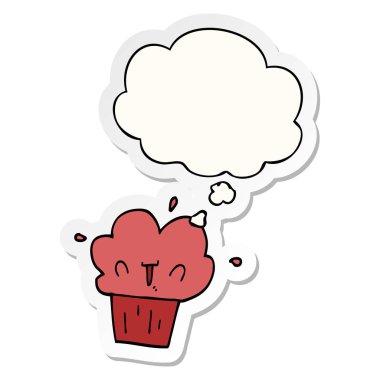karikatür cupcake ve baskılı bir etiket olarak kabarcık düşünce