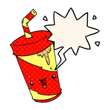 çizgi roman tarzında sevimli karikatür soda ve konuşma balonu