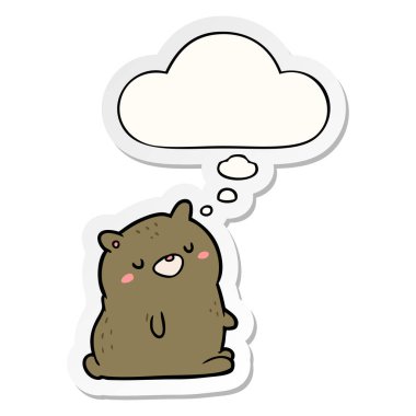 karikatür ayı ve baskılı bir etiket olarak kabarcık düşünce