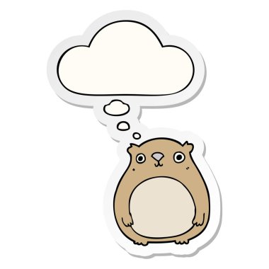 karikatür ayı ve baskılı bir etiket olarak kabarcık düşünce