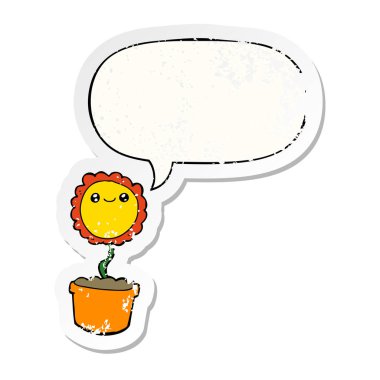 karikatür çiçek ve konuşma balonu sıkıntılı etiket