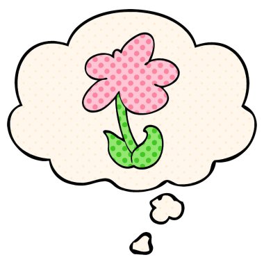 sevimli karikatür çiçek ve çizgi roman tarzında kabarcık düşünce