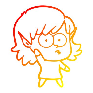 sıcak degrade çizgi çizim karikatür elf kız sallayarak