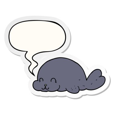 sevimli karikatür mühür ve konuşma kabarcık etiket