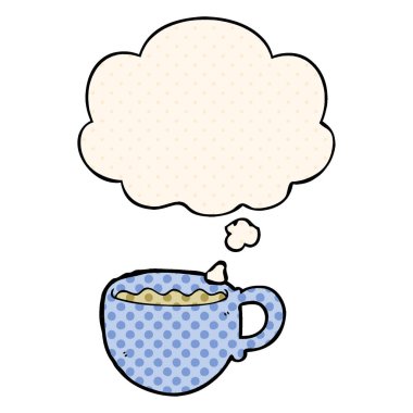 çizgi film kahve fincanı ve çizgi roman tarzında düşünce balonu
