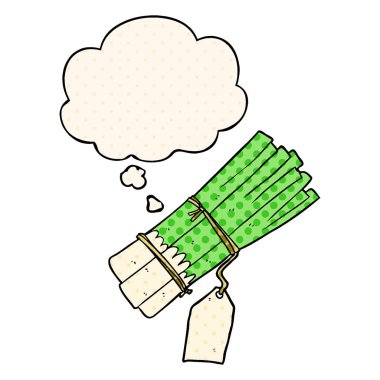 çizgi roman tarzında karikatür organik pırasa ve düşünce balonu