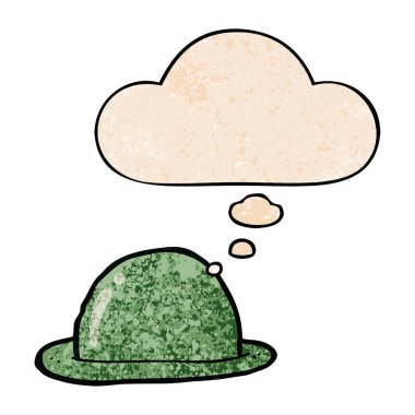 karikatür bowler şapka ve grunge doku desen düşünce balonu 