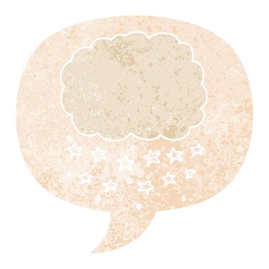 retro dokulu tarzda karikatür yağmur bulutu ve konuşma balonu