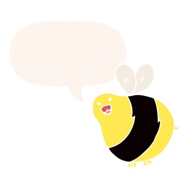 retro tarzında karikatür arı ve konuşma balonu