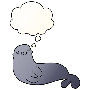 sevimli karikatür mühür ve pürüzsüz degrade tarzında düşünce balonu