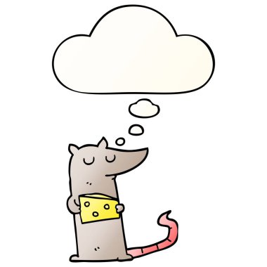 pürüzsüz degrade peynir ve düşünce balonu ile karikatür fare 