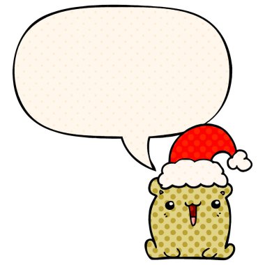 sevimli karikatür ayı ve komik b noel şapka ve konuşma balonu
