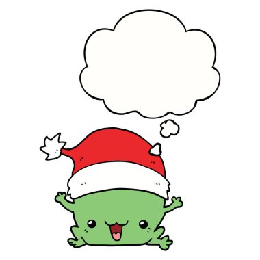 sevimli karikatür noel kurbağa ve düşünce balonu
