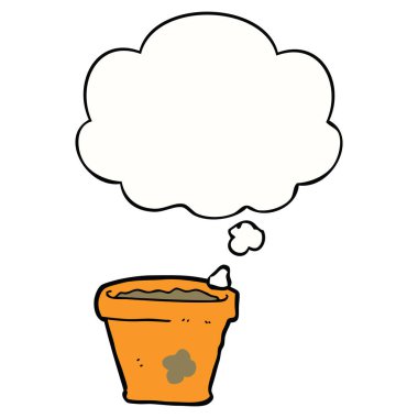 karikatür bitki saksı ve düşünce balonu