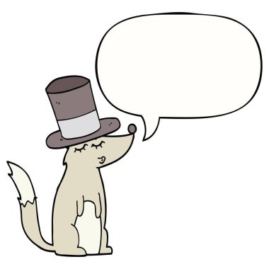 çizgi film kurt ıslık üst şapka ve konuşma balonu giyen