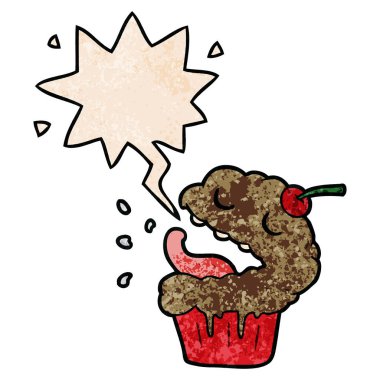 retro doku tarzıkomik karikatür cupcake ve konuşma balonu