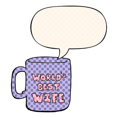 çizgi roman tarzında dünyanın en iyi karısı kupa ve konuşma balonu